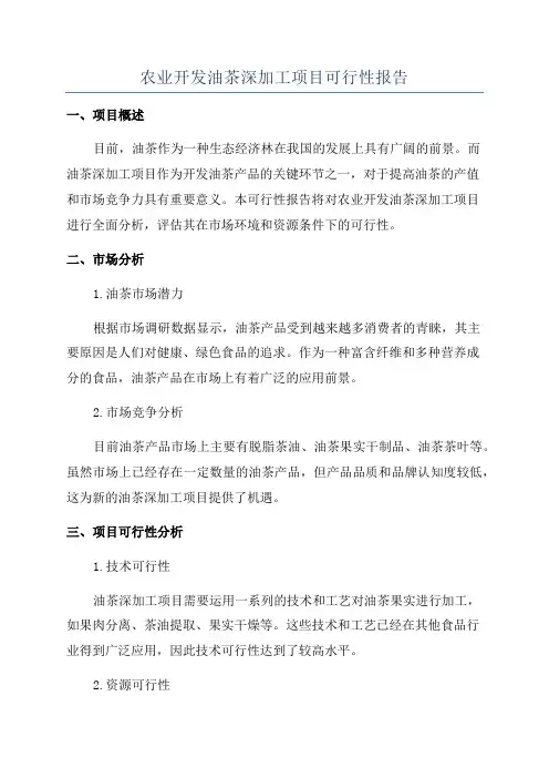农业开发油茶深加工项目可行性报告