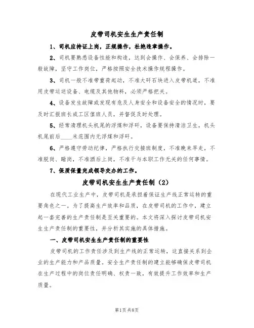 皮带司机安生生产责任制（5篇）