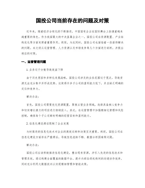 国投公司当前存在的问题及对策