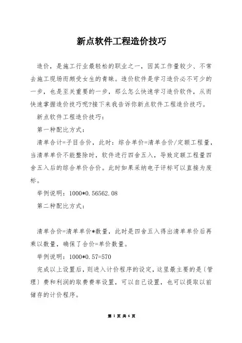 新点软件工程造价技巧