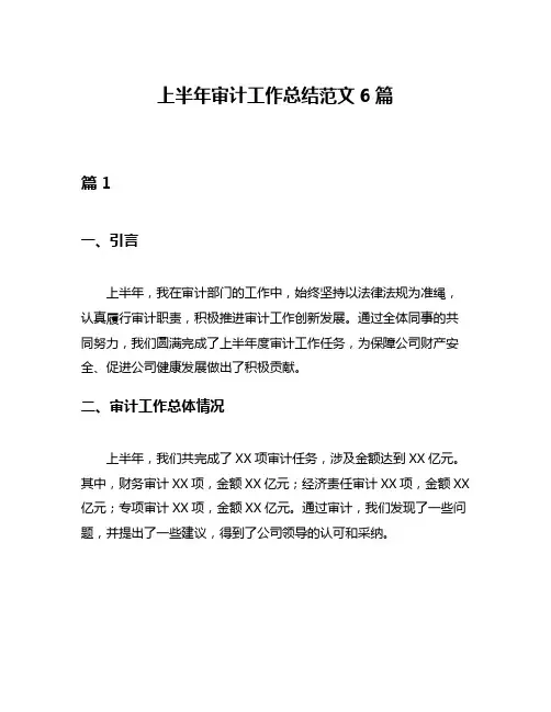 上半年审计工作总结范文6篇