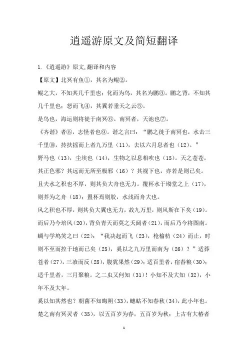 逍遥游原文及简短翻译