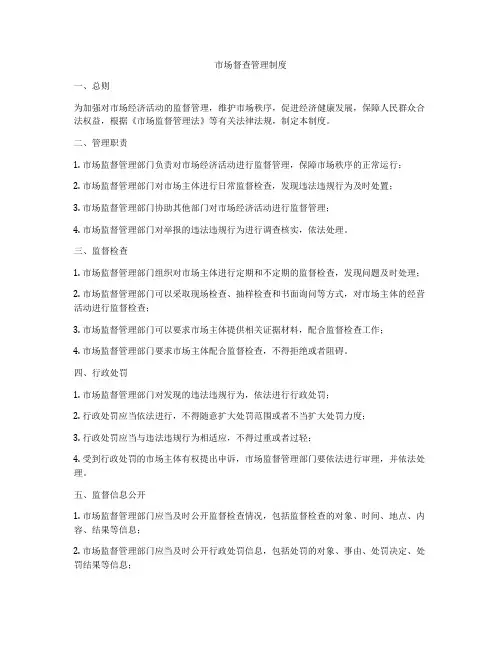 市场督查管理制度