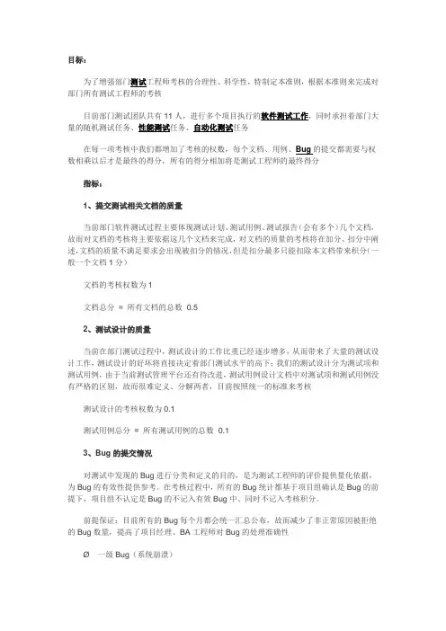 软件测试工程师考核标准