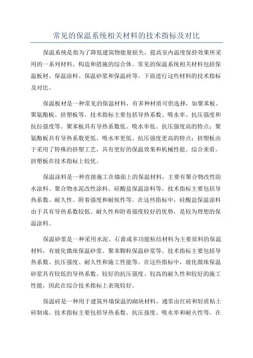 常见的保温系统相关材料的技术指标及对比