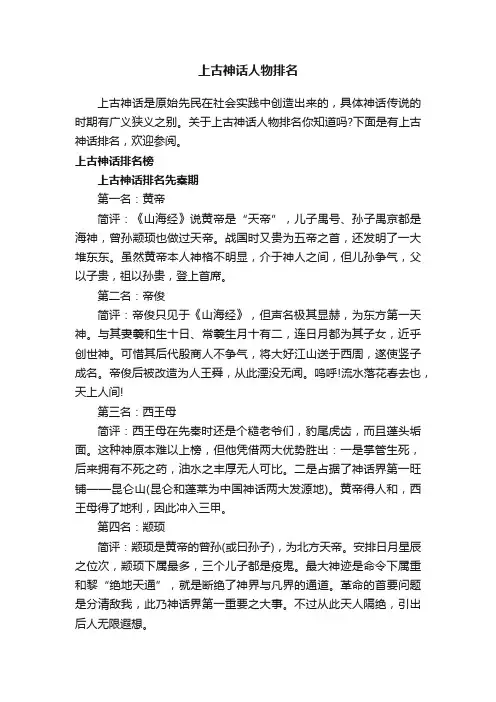 上古神话人物排名