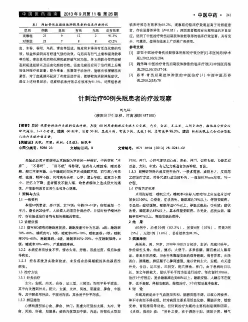 针刺治疗60例失眠患者的疗效观察