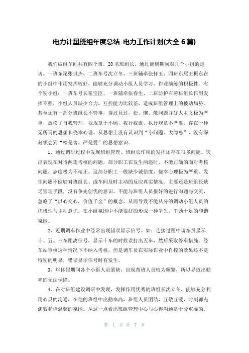 电力计量班组年度总结 电力工作计划(大全6篇)