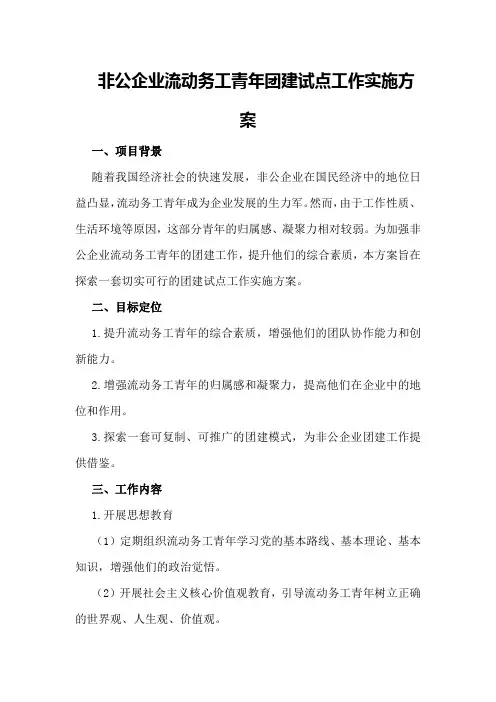 非公企业流动务工青年团建试点工作实施方案
