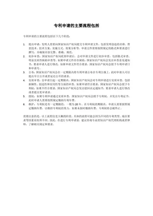 专利申请的主要流程包括