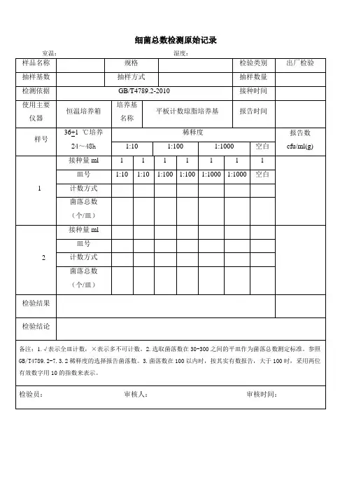 微生物检测原始记录