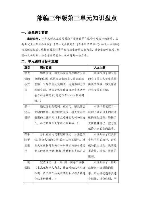 新部编版小学三年级上册语文第三单元知识盘点(含字词、佳句、感知、考点)(有答案)