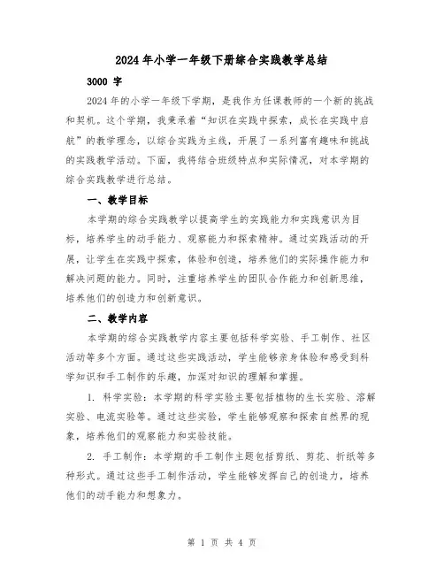2024年小学一年级下册综合实践教学总结(2篇)