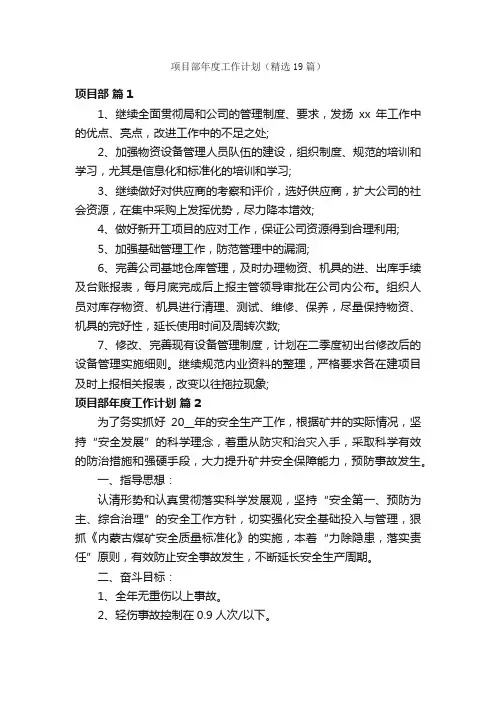 项目部年度工作计划（精选19篇）