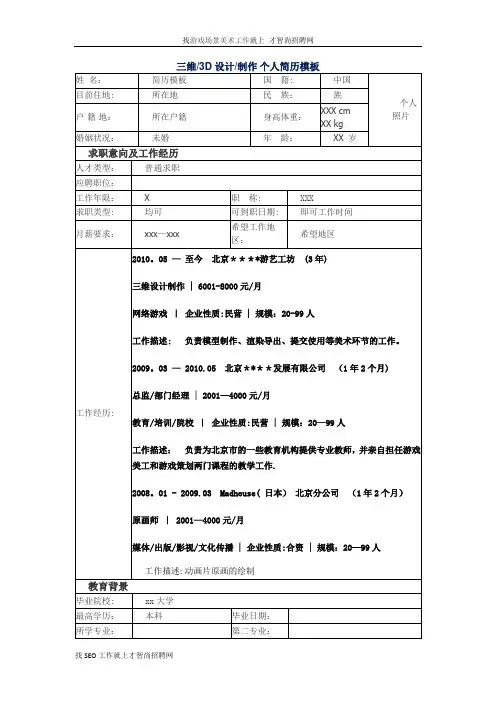 三维3D设计制作 个人简历模板