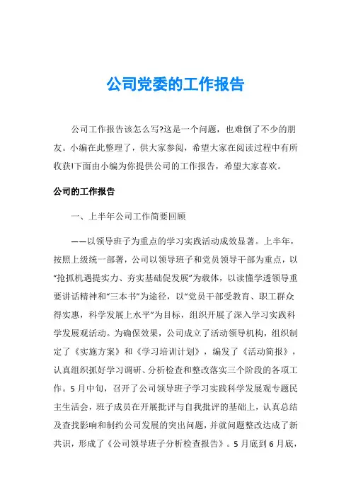 公司党委的工作报告