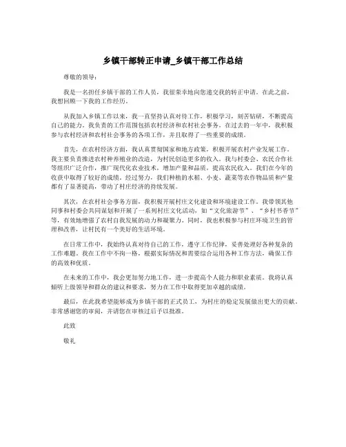 乡镇干部转正申请_乡镇干部工作总结