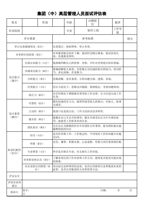 高层人员面试评估表