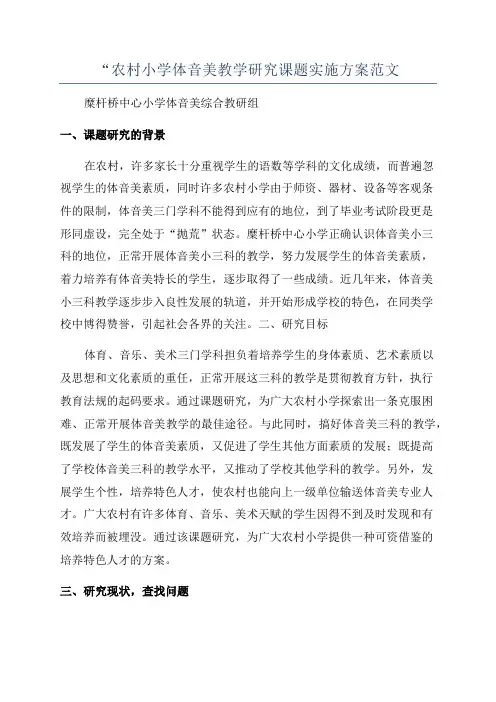 “农村小学体音美教学研究课题实施方案范文