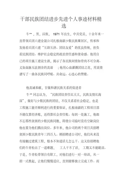 干部民族团结进步先进个人事迹材料精选