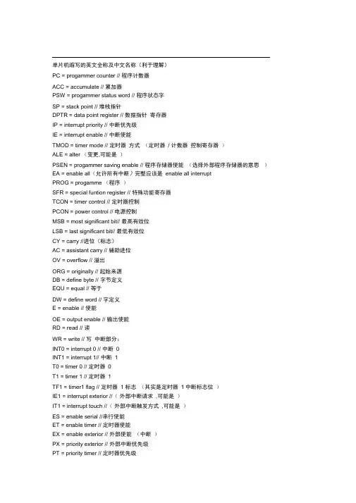 完整版单片机模块中的缩写英文及中文全称
