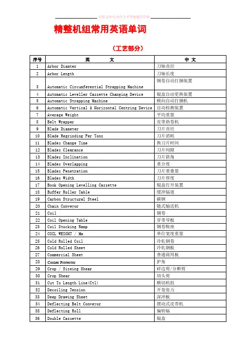 精整机组专业常用英语单词精简版