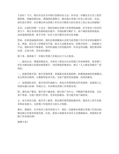 银行营销动员领导发言稿会