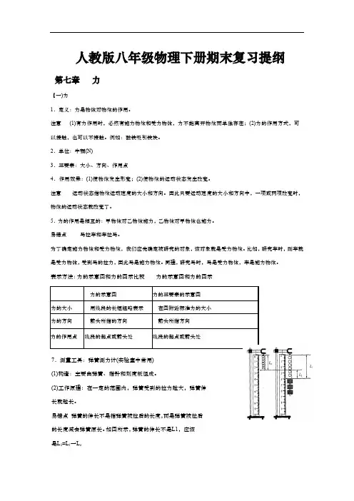 新人教版八年级物理下册期末复习提纲
