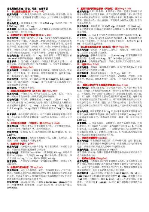 急救药物的用途、用法、用量、注意事项