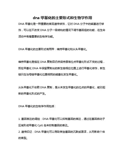 dna甲基化的主要形式和生物学作用