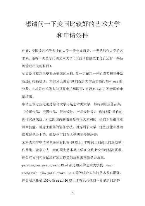 想请问一下美国比较好的艺术大学和申请条件