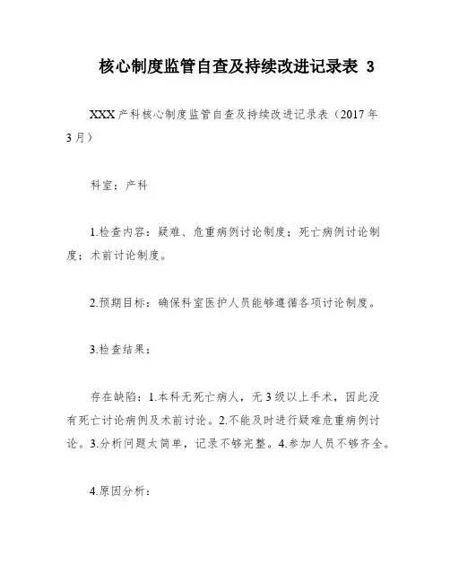 核心制度监管自查及持续改进记录表 3