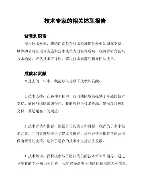 技术专家的相关述职报告