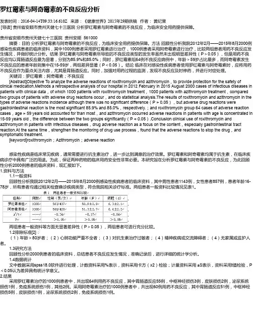 罗红霉素与阿奇霉素的不良反应分析