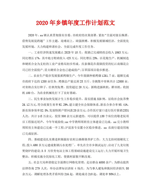 2020年乡镇年度工作计划范文