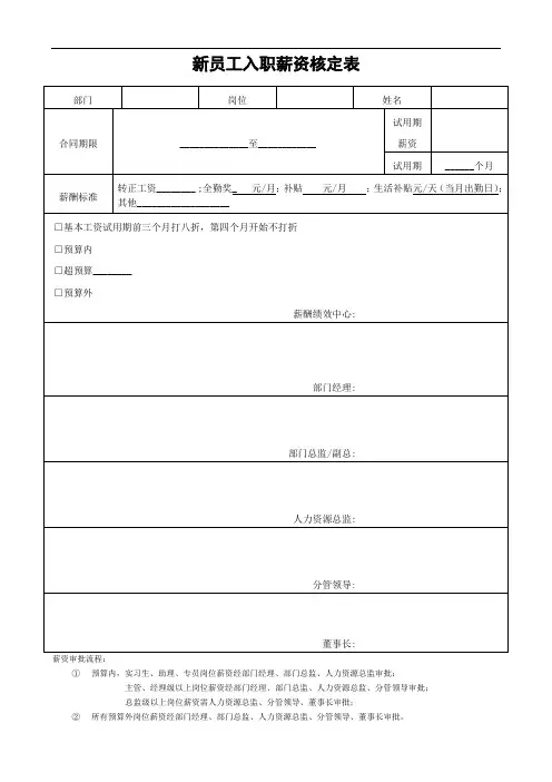 新员工入职薪资核定表