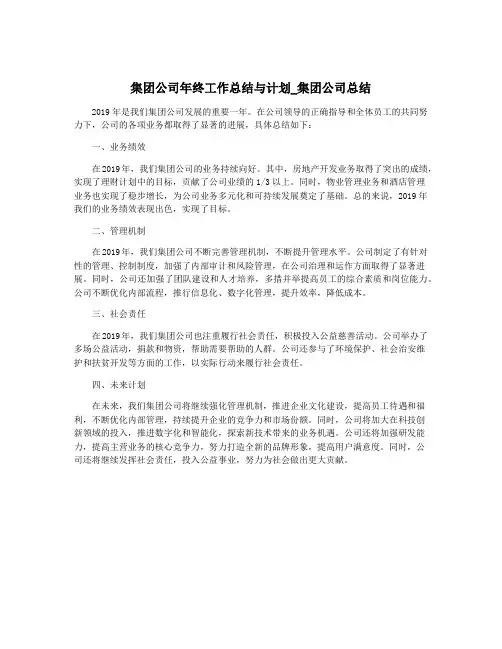 集团公司年终工作总结与计划_集团公司总结