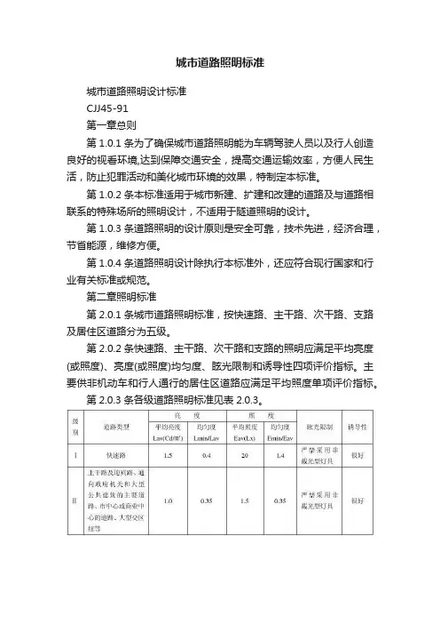 城市道路照明标准