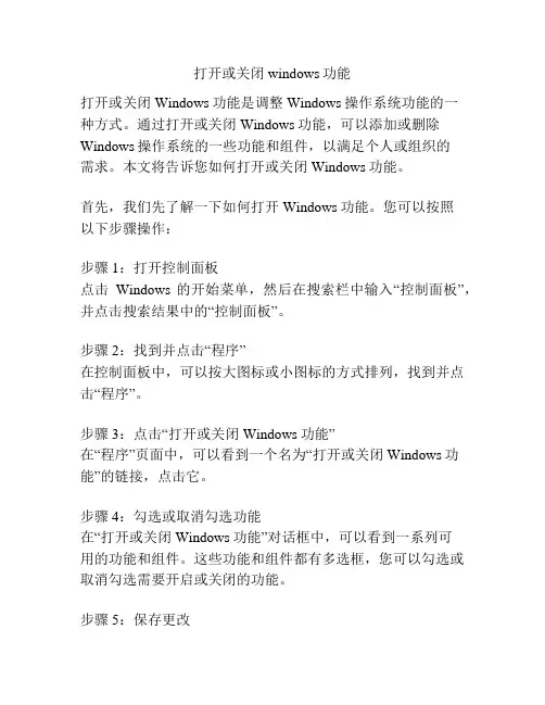 打开或关闭windows功能