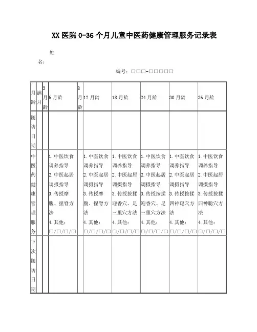 0-36个月儿童中医药健康管理服务记录表
