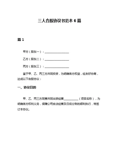 三人合股协议书范本6篇