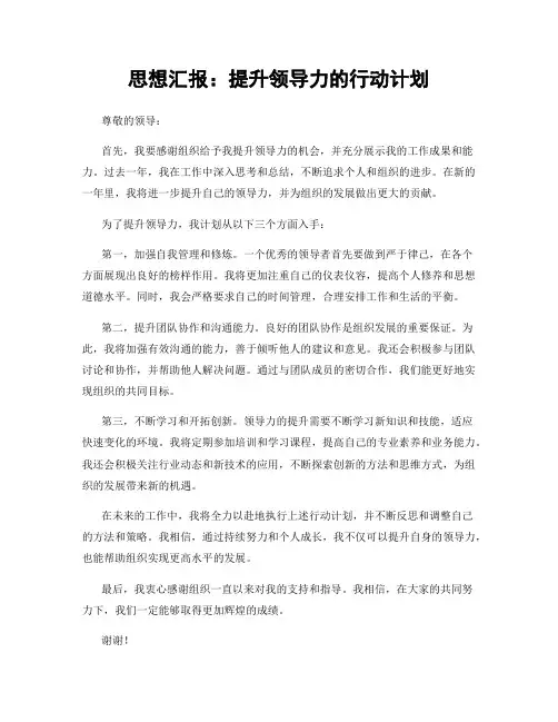 思想汇报：提升领导力的行动计划