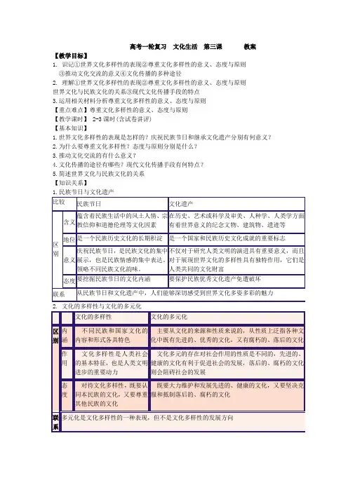 高考一轮复习  文化生活  第三课       教案