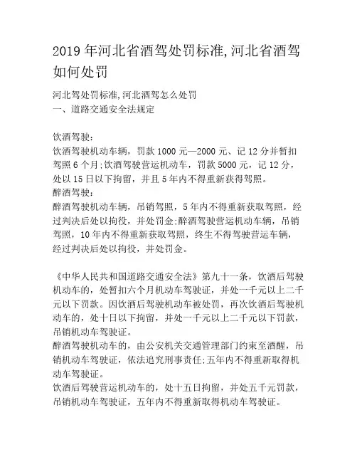2019年河北省酒驾处罚标准,河北省酒驾如何处罚