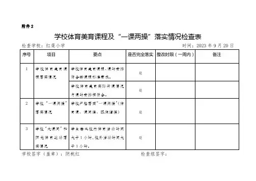 体育美育课程及“一课两操”落实情况检查表