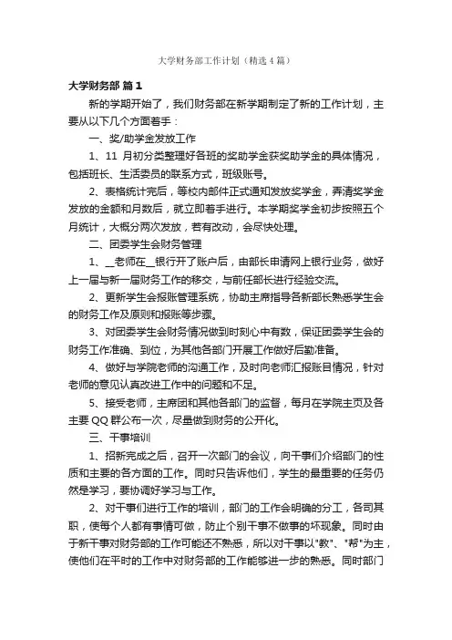 大学财务部工作计划（精选4篇）
