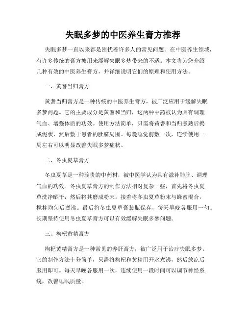 失眠多梦的中医养生膏方推荐