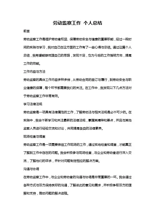 劳动监察工作 个人总结