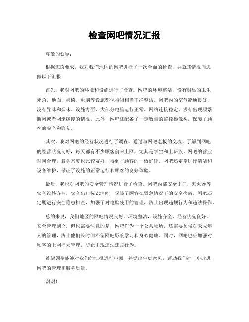 检查网吧情况汇报