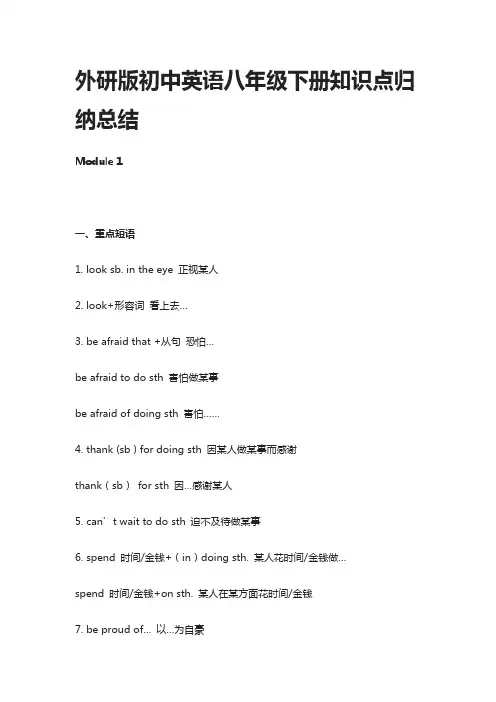 外研版初中英语八年级下册知识点归纳总结
